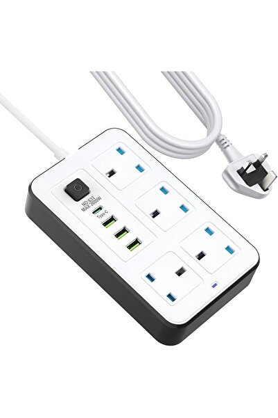 Generic Power Extension cord 5 Meter, 4UK Power Universal socket 3USB Slots 1...