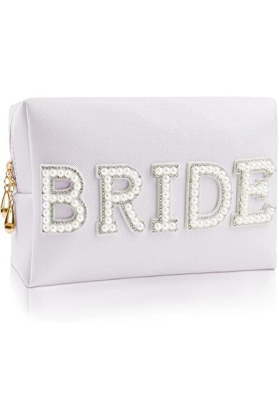 Hannea ® Bride Makeup Bag with Pearl Rhinestone Design, PU Leather Toiletry O...