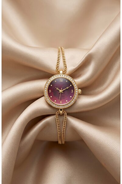 KLISHE Butik Women's Steel Watch Gold Color Burgundy Dial Vintage Classic Ele...