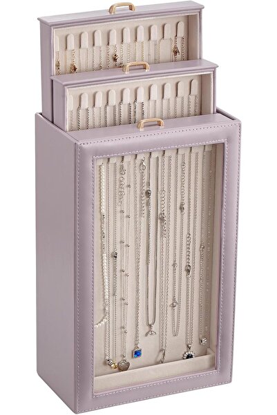 Lolalet Necklace Organizer Box, 3-Layer Jewelry Storage Boxes with Clear Lid ...