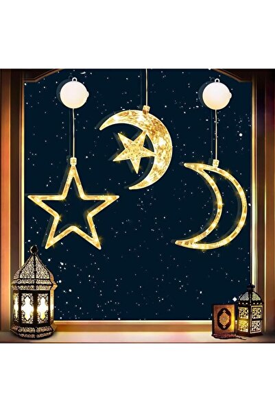 GENERAL 3 Pack Moon Star Window Lights,Window Silhouette Moon LED String Ligh...