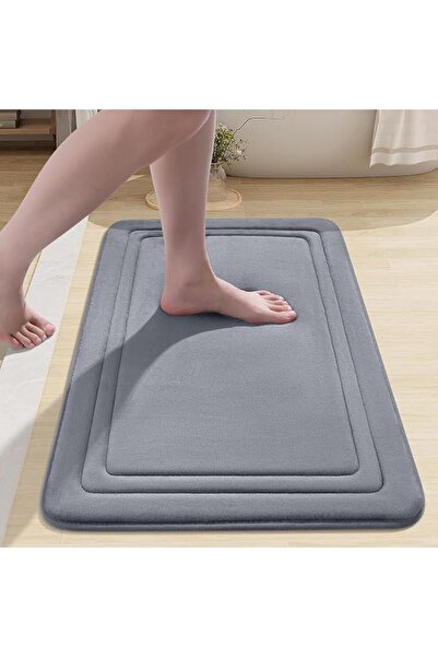 X SPRING Memory Foam Bath Mat, 40 x 60cm Dark Grey Coral Fleece Rug, Super Ab...