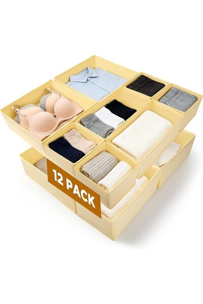 GENERAL Fabric Drawer Organizers 12 Pieces, Foldable Closet Storage Box | 3 D...