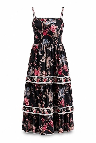ELVAN TOLON Layered Floral Dress Black