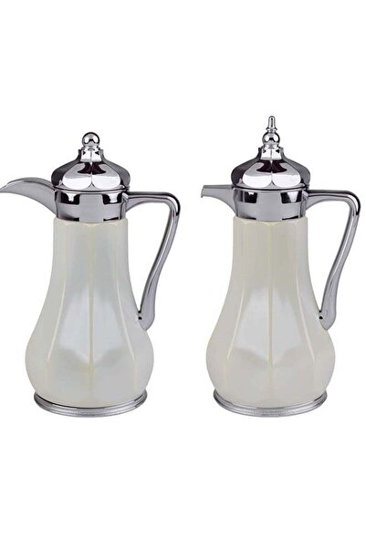 BASURRAH Luxury Tea and Coffee Thermos Set, 2 Pieces, Silver Color, 1 Liter