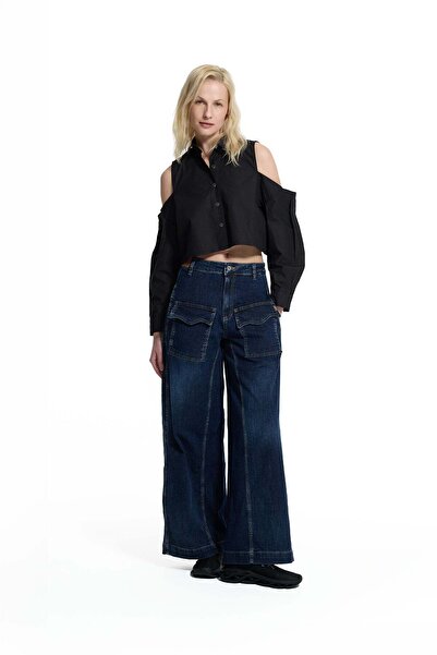 #vdr viadellerose Blue Pocket Detailed Spanish Flare Denim Trousers 19005