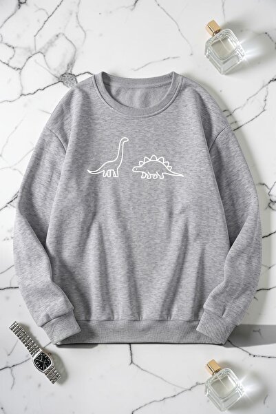 uyguntarz Unisex Dinosaur Printed Crew Neck Sweatshirt