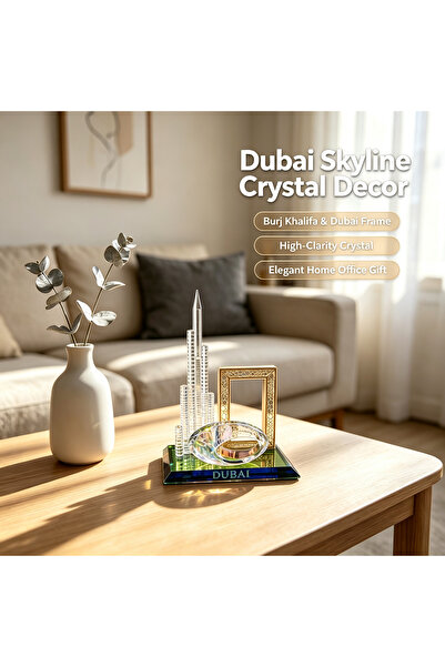 ARIANA Exquisite Dubai Landmark Crystal Figurine with Golden Frame, Transpare...