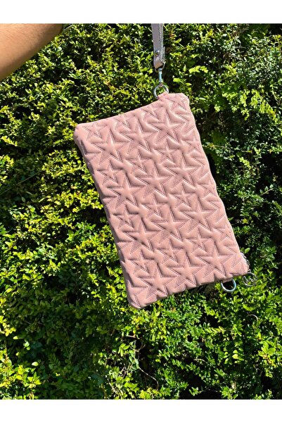 MAISONE Pink Star Embroidered Star Women's Quilted Portfolio Handbag & Clutch...