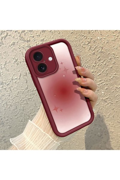 CHICASELUX غطاء سيليكون متوافق مع iPhone 16 بلون بورجوندي متدرج مع نمط نجمة، ...