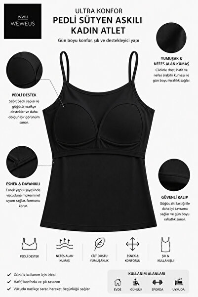 Weweus Black Padded Bra Thin Straps Women's Athlete's Undershirt