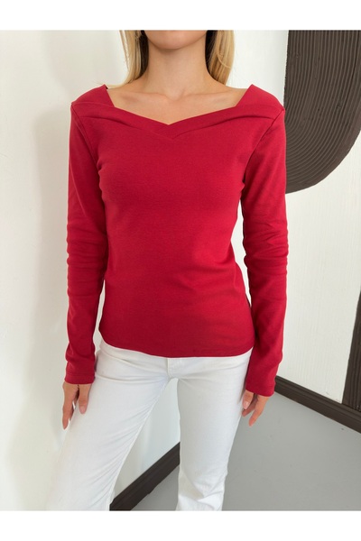 THE WESS Women's V-Neck Flexible Long Sleeve Cotton Blouse