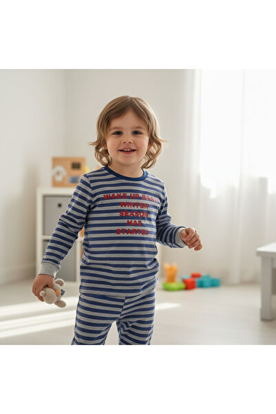 BONBON Children's Printed Striped Blue Color 2-Piece Set Cb1065