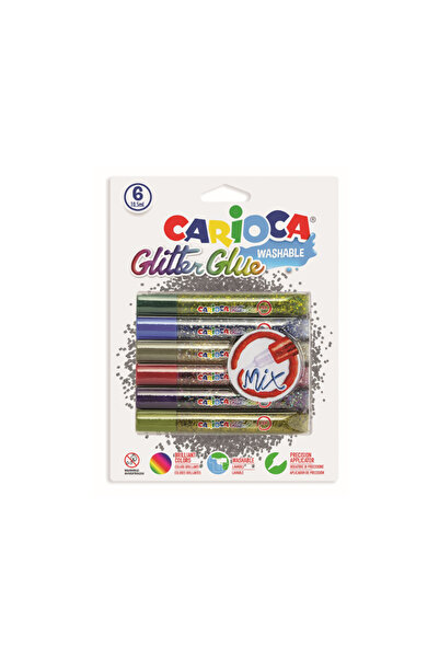 carioca Lipici Glitter, Lavabil, 6 Culori/Blister, Glitter Glue Mix, Multicolor