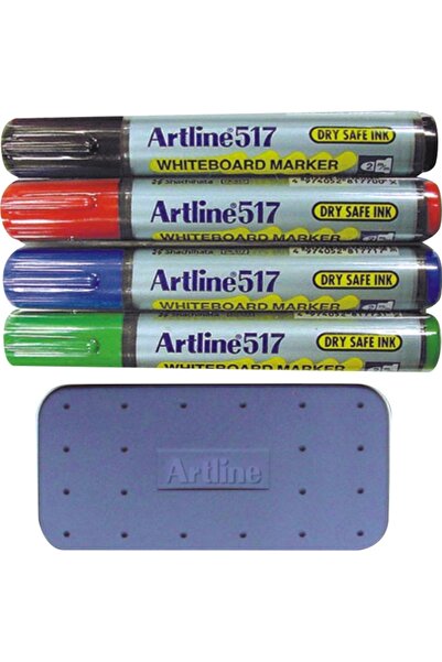 artline Whiteboard Marker Kit + Magnetic Sponge + 25Ml Cleaning Fluid, 517, 4...