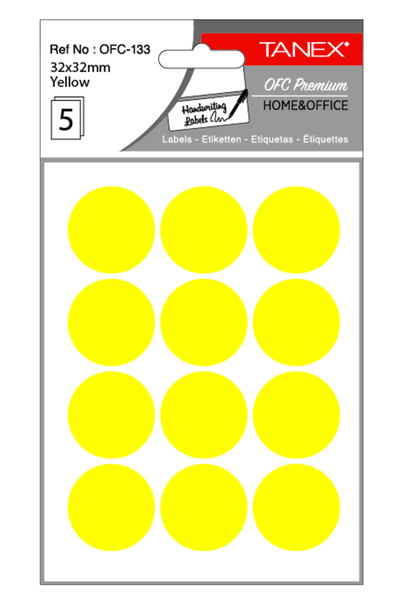 Tanex Round Self-Adhesive Labels, D32 Mm, 60 Pcs/Set, Tanex, Yellow