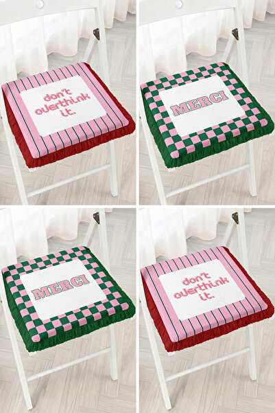 Realhomes Merci Ve Don'T Overthink It Written Pink Green Checkered Striped 4-...