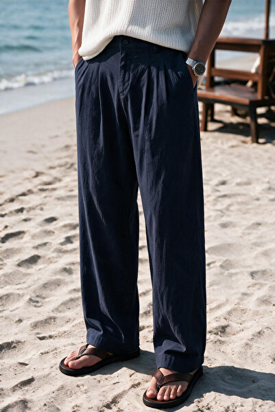 MENOFOURSWEAR Siena Men's Premium Double Pleated Detailed Linen Baggy Trousers