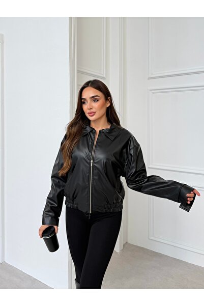 ginger love Women's Faux Leather Zip-Up Jacket