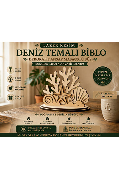 ROKH Lazer Kesim Ahşap Deniz Temalı Biblo Deniz Kabuğu Yıldız Balık Dekoratif...