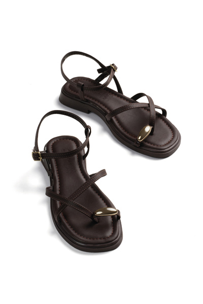 Tonny Black Women's Brown Comfortable Fit Cross Sandals with Ring Detail