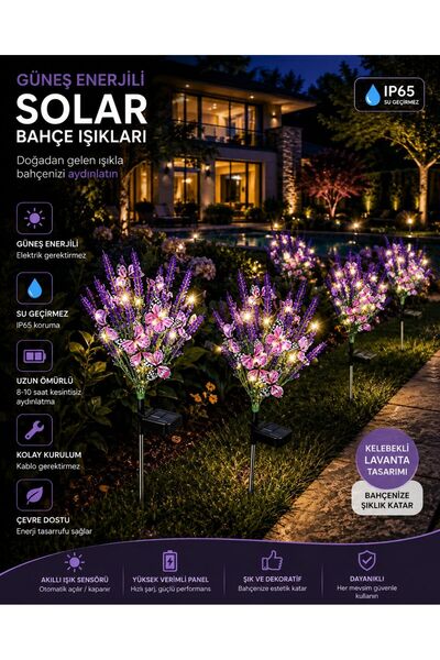 Zigver Bahçe soları aydınlatma butterfly cicek pink