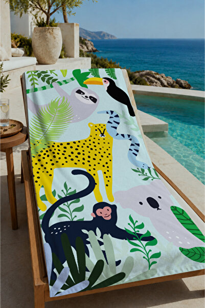 Evmila Tropical Jungle Leopard Toucan Monkey and Leaf Pattern 70X150 Beach To...