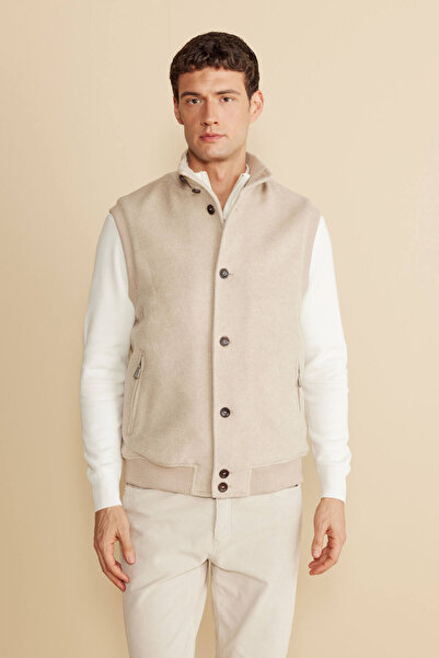 BROOKS BROTHERS Erkek Bej Kaşmir Karışımlı Dik Yaka Yelek