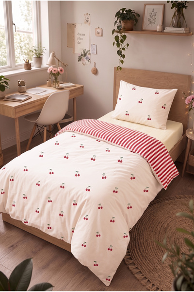 Medaillon Home طقم غطاء لحاف مفرد بنقشة الكرز |   قطني |   غطاء لحاف مقاس 160...