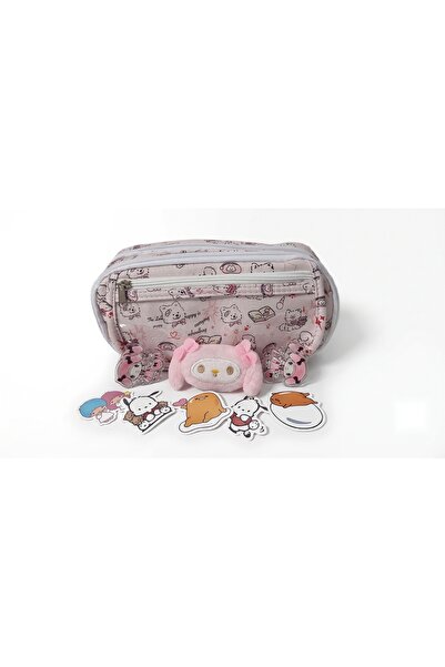 Gökyüzü ışığı My Melody Temalı Çok Bölmeli Kalemlik Seti-Peluş Rozetler ve St...