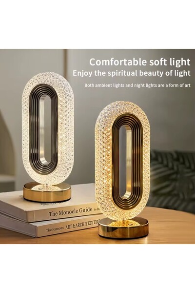 PlayFun Veioza LED Cristal Acrilic Ovala, 3 Culori, Control Touch, Reincarcabila