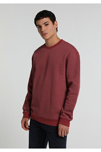 Colin's Relaxed Fit Round Neck Striped Men's Red Sweatshirt