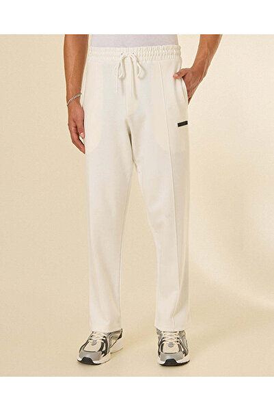 REDTAG Men Ivory Pleated Interlock Lounge Bottom