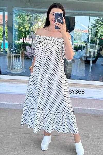İnce Topuk Madonna Collar Polka Dot Viscose Dress 6Y368