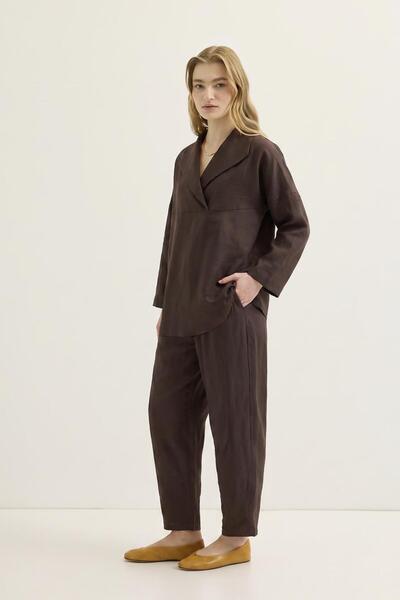 KADRİYE BAŞTÜRK Wide Collar Tunic Trouser Set Bitter Brown
