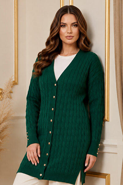 benguen Patterned Mercerized Cardigan N3352 Emerald Green