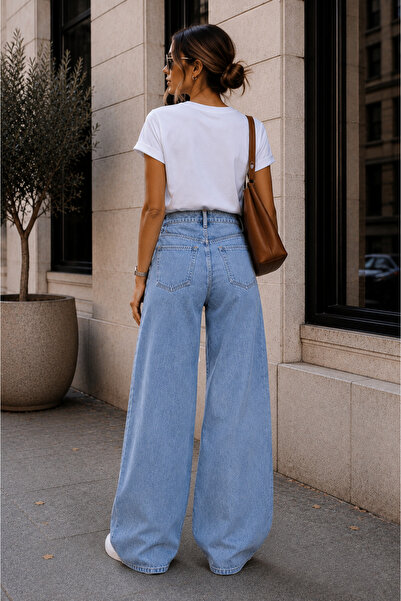 Premium Women's High Waist Wide Leg Palazzo Jean Pants – Loose Fit