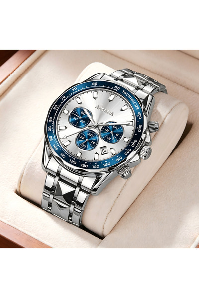 AIMANA Men's Chronograph Stainless Steel Wrist Watch, Business Waterproof Lum...