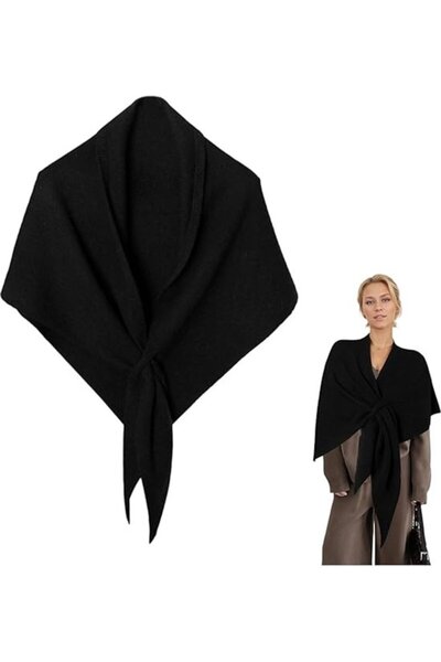 STARSTAR Women's knit scarf black wool/cashmere solid versatile.