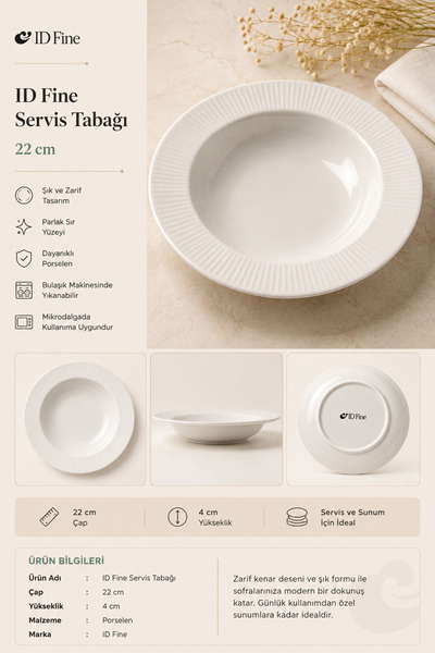 İD FİNE Striped Porcelain 22 cm Serving Plate - Deep Presentation and Dining ...