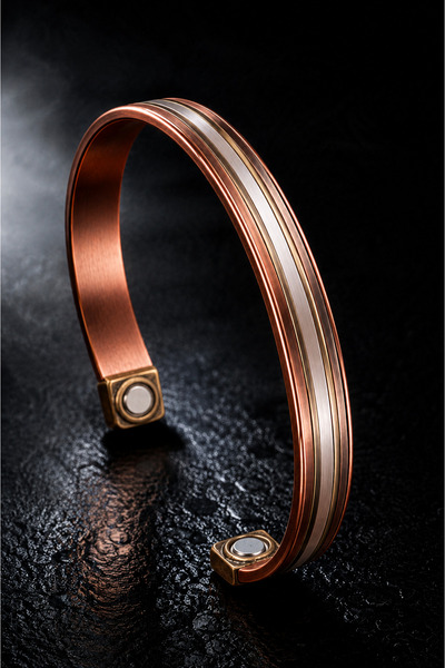 İyyaKee 100% Pure Copper Magnetic Bracelet with Silver and Gold Stripe Detail...