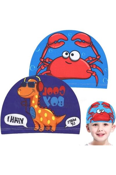 STARSTAR Cute swim caps for kids, 2-pack, elastic polyester printed with fun ...