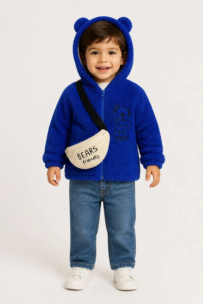 aden kids Checkered Brown Children's Cardigan with Plush Accessories - Unisex...