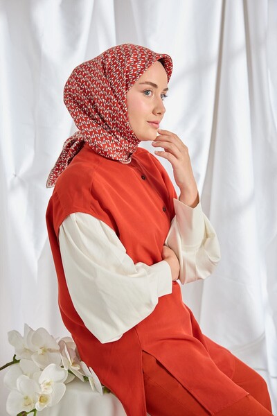 Silk Home Twill Silk Scarf Geometric Pattern Red