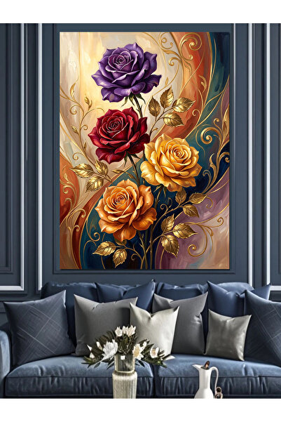 Artmeg Buchet de trandafiri mov galben portocaliu roșu pânză decorativă - pic...