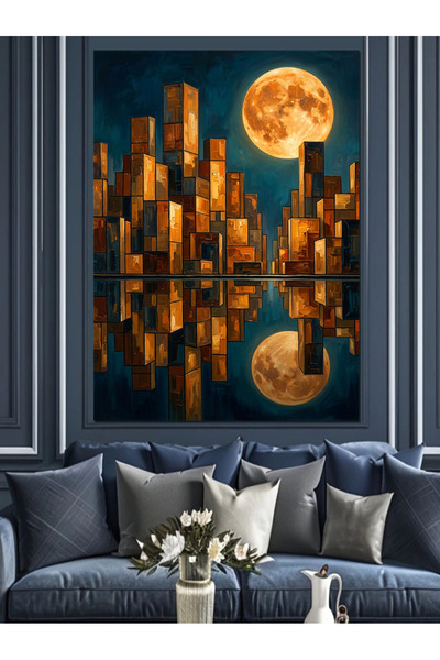 Artmeg Διακοσμητικός καμβάς Cubic City Moon Reflection - Ξύλινος πίνακας MDF