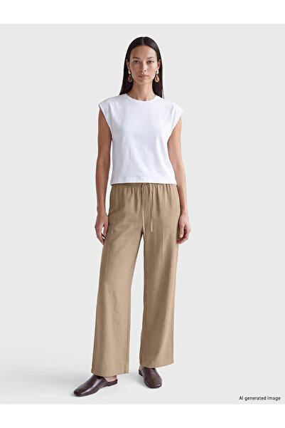 LC Waikiki Pantaloni de damă cu talie elastică, din amestec de in