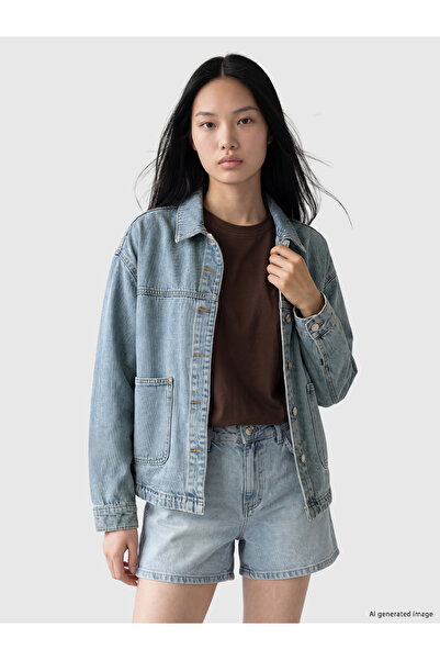 LC Waikiki Jachetă de blugi de damă oversize cu guler