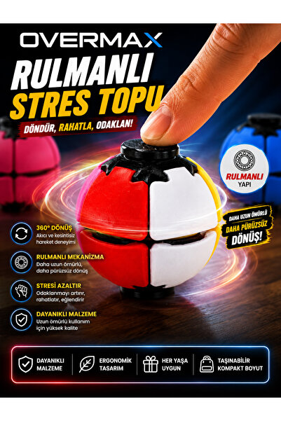 OVERMAX Rulmanlı Spinner Stres Topu – 360° Dönen Fidget Oyuncak, El Egzersiz ...