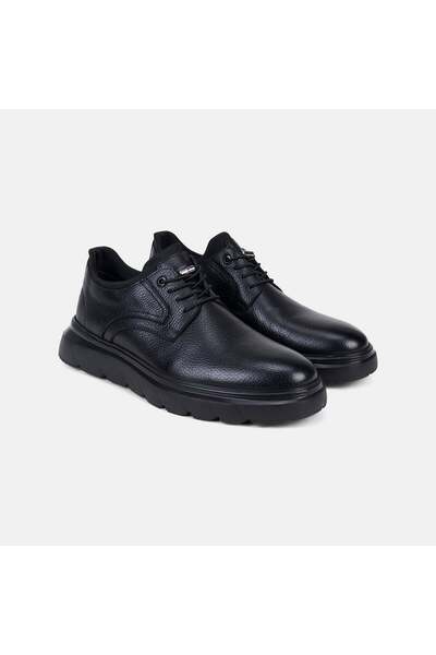 Desa Men's Black Rubber Laced Thick Soled Leather Shoes